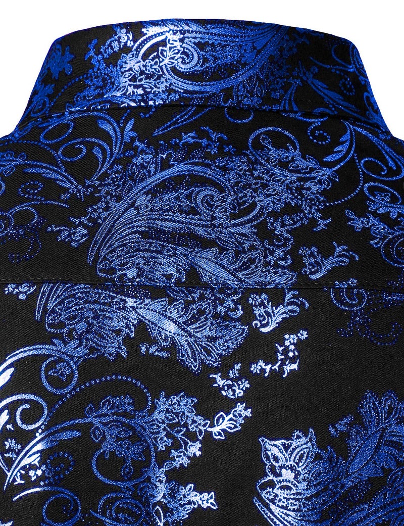 ZEROYAA Men's Luxury Paisley Dress Shirt Shiny Floral Printed Button Down Shirts for Party Prom ZLCL18 Black Royal Small - Image 5